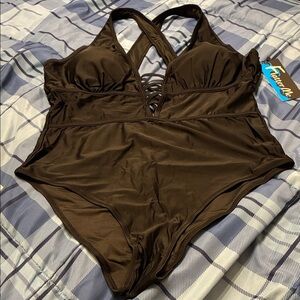 NWT Flatter Me Women's Black One Piece Swimsuit 2X